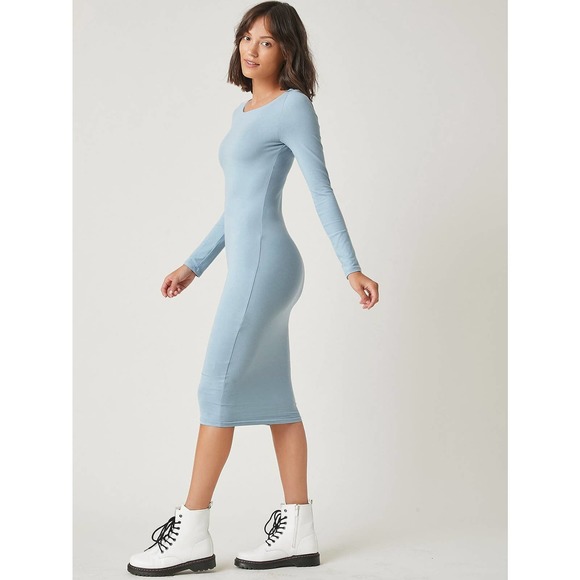 long sleeve fitted Solid Bodycon Midi Dress black - Picture 6 of 11